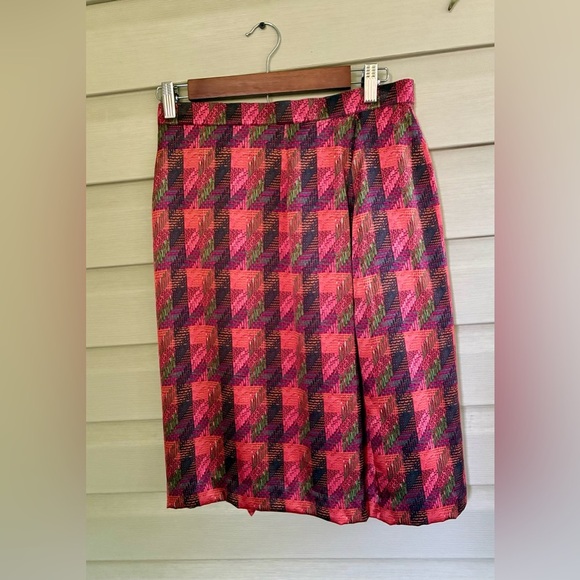 CARLISE vintage 100% silk skirt pleated pink houndstooth button front sz 12 MINT - Picture 6 of 14